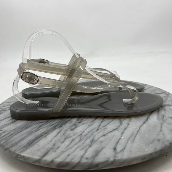Stuart Weitzman Womens 9 Sandals Opaque Grey Summer Jelly Flat Thong Strappy - Picture 2 of 13